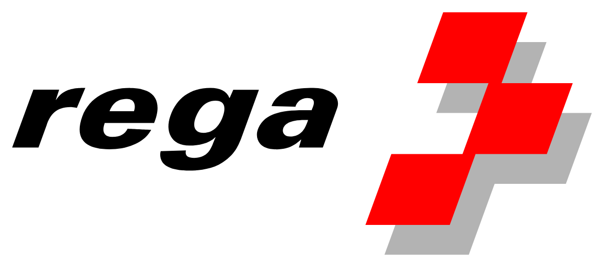 Rega logo, the red and grey Swiss Air-Rescue emblem